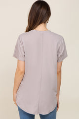 Grey V-Neck Short Sleeve Curved Hem Maternity Top