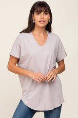 Grey V-Neck Short Sleeve Curved Hem Maternity Top