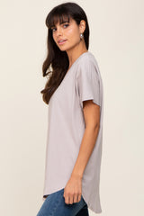 Grey V-Neck Short Sleeve Curved Hem Top