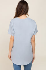 Light Blue V-Neck Short Sleeve Curved Hem Maternity Top