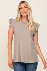 Taupe Flounce Cap Sleeve Top