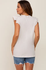 Cream Flounce Cap Sleeve Maternity Top