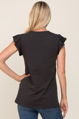 Black Flounce Cap Sleeve Top