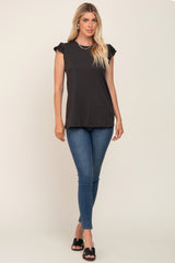 Black Flounce Cap Sleeve Top