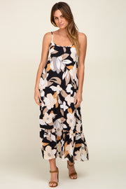 Black Floral Sleeveless Maxi Dress