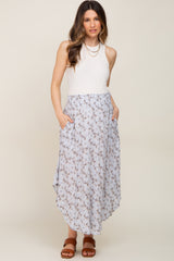 Light Blue Floral Smocked Maternity Midi Skirt