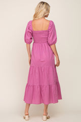 Fuchsia Square Neck Smocked Tiered Maxi Dress