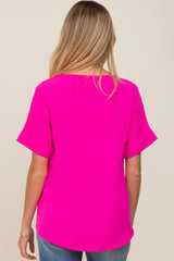 Fuchsia Rolled Cuff Short Sleeve Maternity Blouse