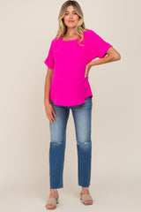 Fuchsia Rolled Cuff Short Sleeve Maternity Blouse