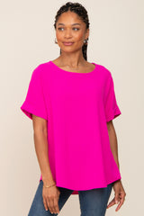 Fuchsia Rolled Cuff Short Sleeve Blouse