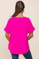 Fuchsia Rolled Cuff Short Sleeve Blouse