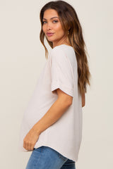 Beige Rolled Cuff Short Sleeve Maternity Blouse