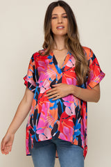 Blue Satin V-Neck Short Dolman Sleeve Maternity Top