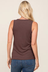 Brown Ribbed Button Front Tank Top