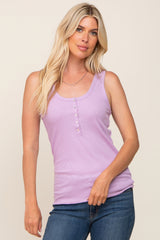 Lavender Ribbed Button Front Tank Top