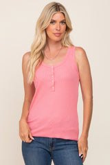 Pink Ribbed Button Front Maternity Tank Top