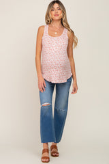 Mauve Floral Front Button Accent Maternity Tank