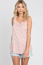 Mauve Floral Front Button Accent Tank