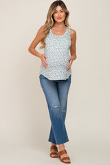 Green Floral Front Button Accent Maternity Tank