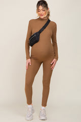 Mocha Ribbed Maternity Jumpsuit