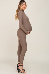 Taupe Ribbed Maternity Jumpsiut