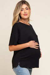 Black Short Sleeve Pocketed Maternity Top