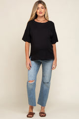 Black Short Sleeve Pocketed Maternity Top