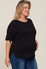 Black Short Sleeve Pocketed Plus Maternity Top