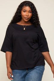 Black Short Sleeve Pocketed Plus Top