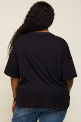 Black Short Sleeve Pocketed Plus Top