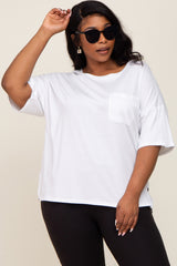 White Short Sleeve Pocketed Plus Maternity Top