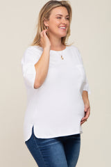 White Short Sleeve Pocketed Plus Maternity Top