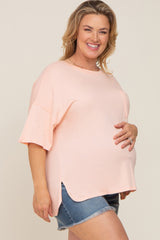 Peach Short Sleeve Pocketed Plus Maternity Top