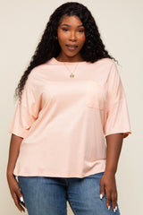 Peach Short Sleeve Pocketed Plus Maternity Top