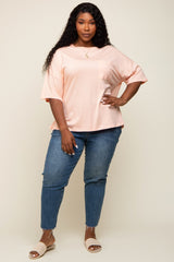 Peach Short Sleeve Pocketed Plus Top