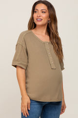 Olive Oversized Maternity Henley Top