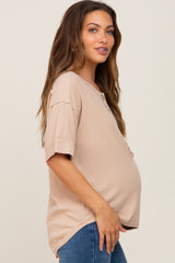 Beige Oversized Maternity Henley Top