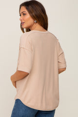 Beige Oversized Maternity Henley Top