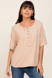 Beige Oversized Henley Top