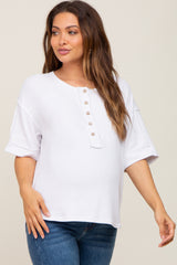 White Oversized Maternity Henley Top