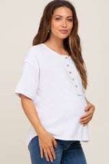 White Oversized Maternity Henley Top