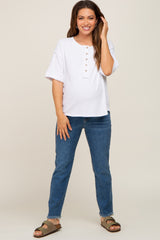 White Oversized Maternity Henley Top