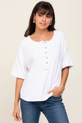 White Oversized Maternity Henley Top