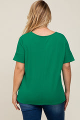 Green Oversized Short Cuffed Dolman Sleeve Maternity Tee