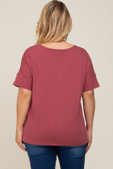 Burgundy Oversized Short Cuffed Dolman Sleeve Maternity Tee