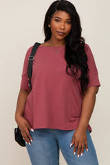 Burgundy Oversized Short Cuffed Dolman Sleeve Maternity Tee