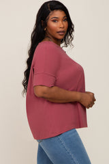 Burgundy Oversized Short Cuffed Dolman Sleeve Tee