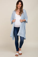 Light Bue Knit Open Front Maternity Cardigan