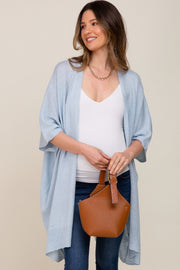 Light Bue Knit Open Front Maternity Cardigan