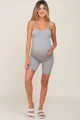 Heather Grey Rib Knit Sleeveless Maternity Romper